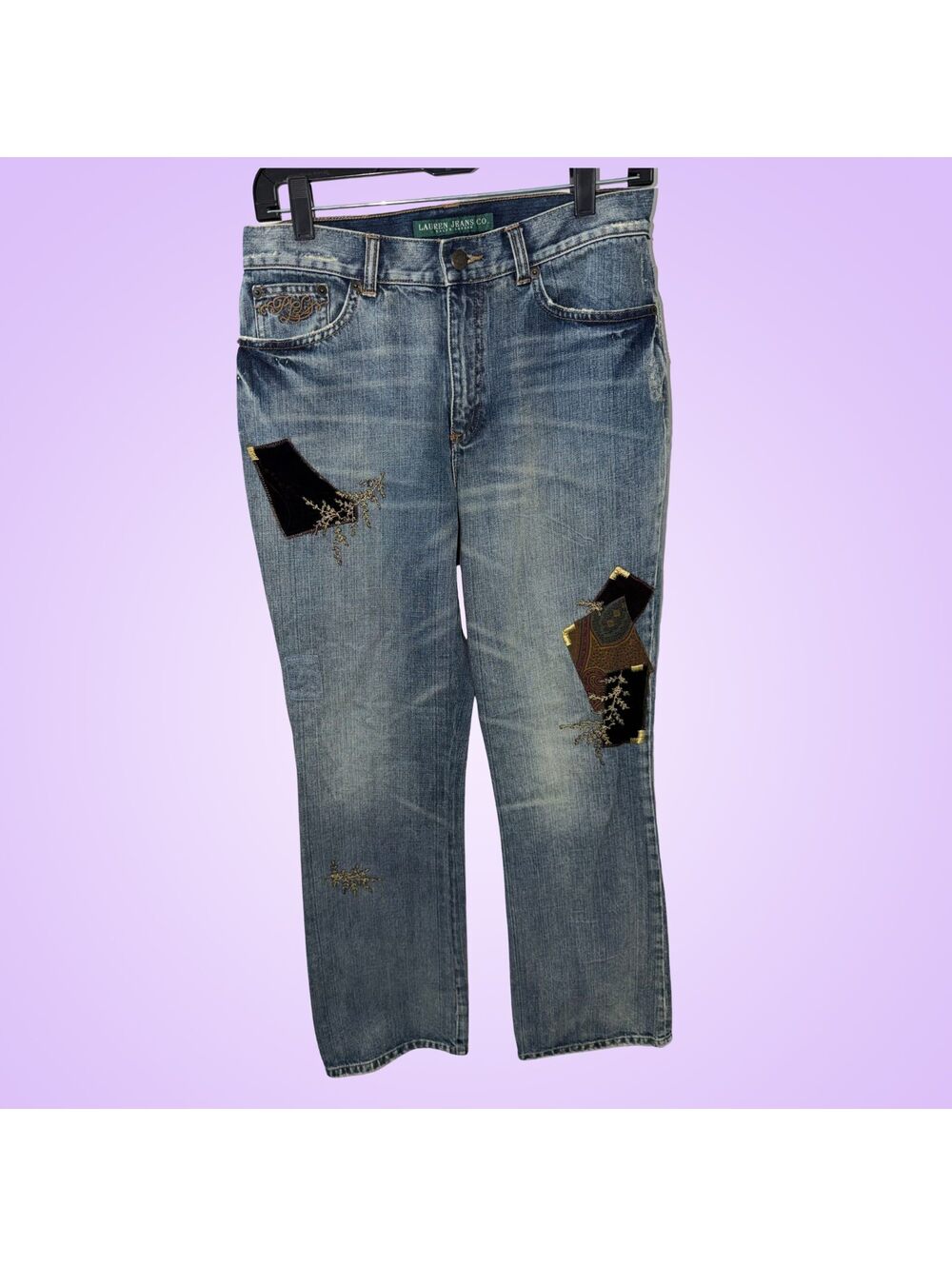Lauren Jeans Co Ralph Lauren Patchwork Distressed Embellished Jeans Size 4